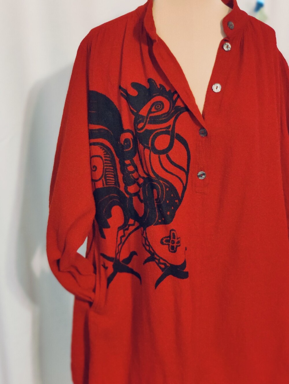Color me Cotton Mini oversized Tunic Mini Dress full Sleeves Rooster Farm Chore